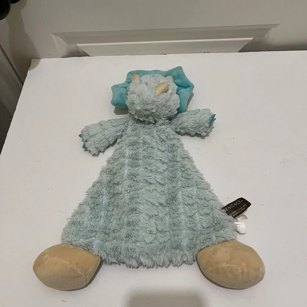 Demdaco Dinosaur Lovey Dino Triceratops Aqua Baby Toy Security Blanket Rattle